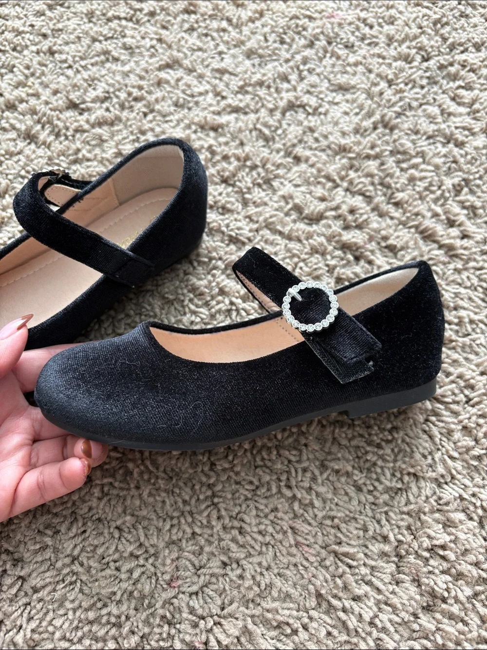 Girls' Black Mary Jane Dress Shoes with Rhinestone Buckle